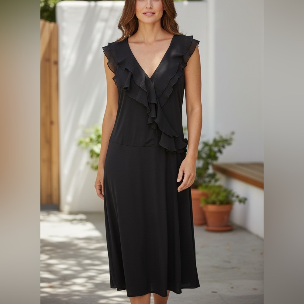Merona Black Midi Dress with Ruffle Detail